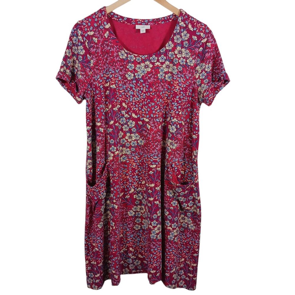 J. Jill Casual Floral Print Pull Over Dress, Size Medium, Short Sleeve Loose Fit